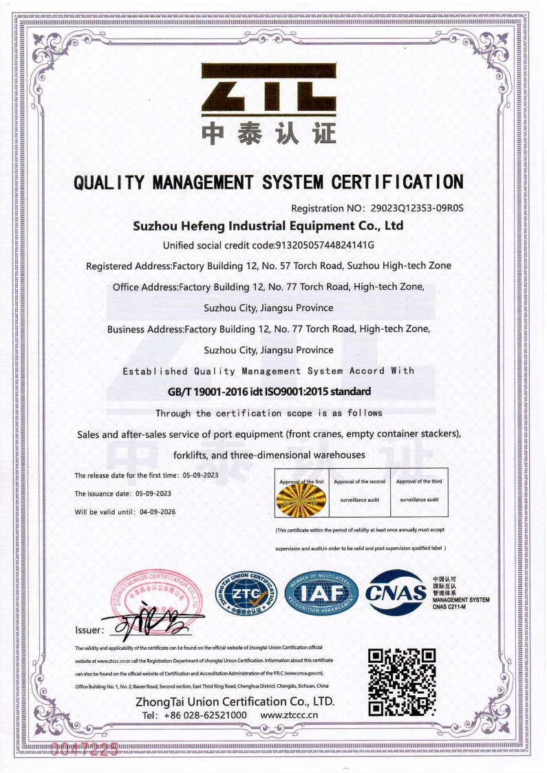 Quality Management System Certification Certificate